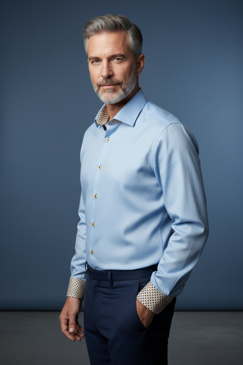 Light blue dress shirt - hand in pocket