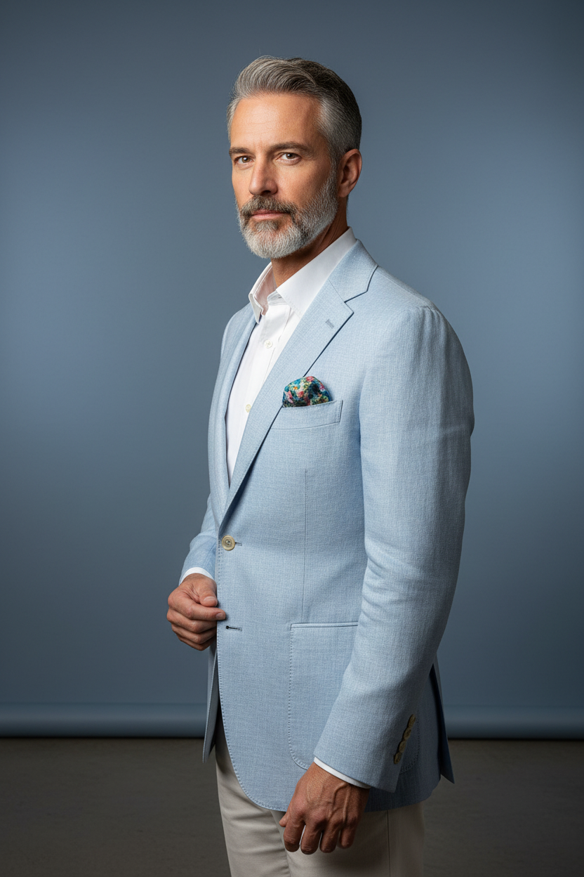 Light Blue Linen Sport Jacket Side Angle