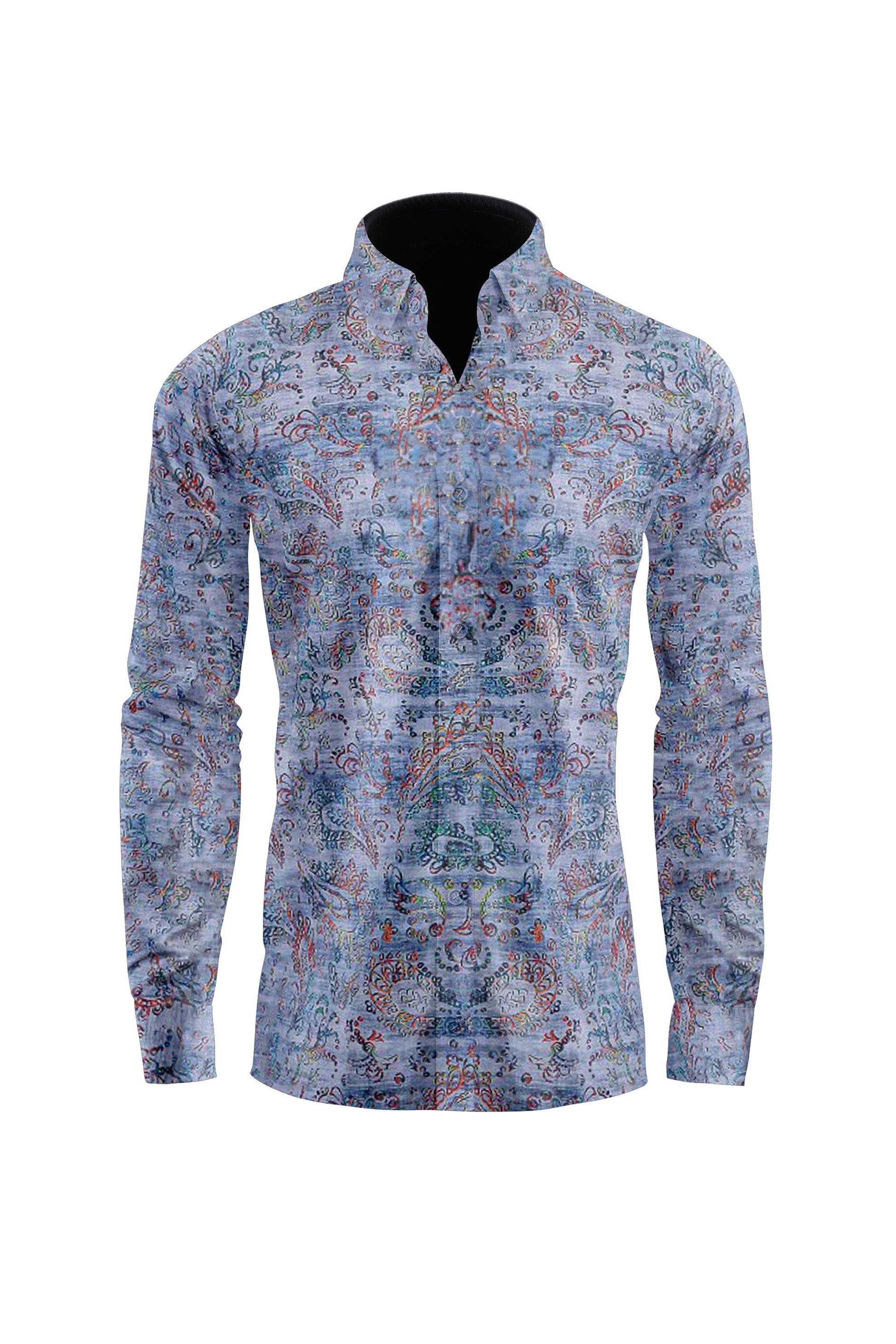 Light Blue Shirt With RAINBOW Paisley CASUAL SHIRT On Sale 30% Off Vercini