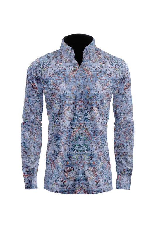 Light Blue Shirt With RAINBOW Paisley CASUAL SHIRT On Sale 30% Off Vercini