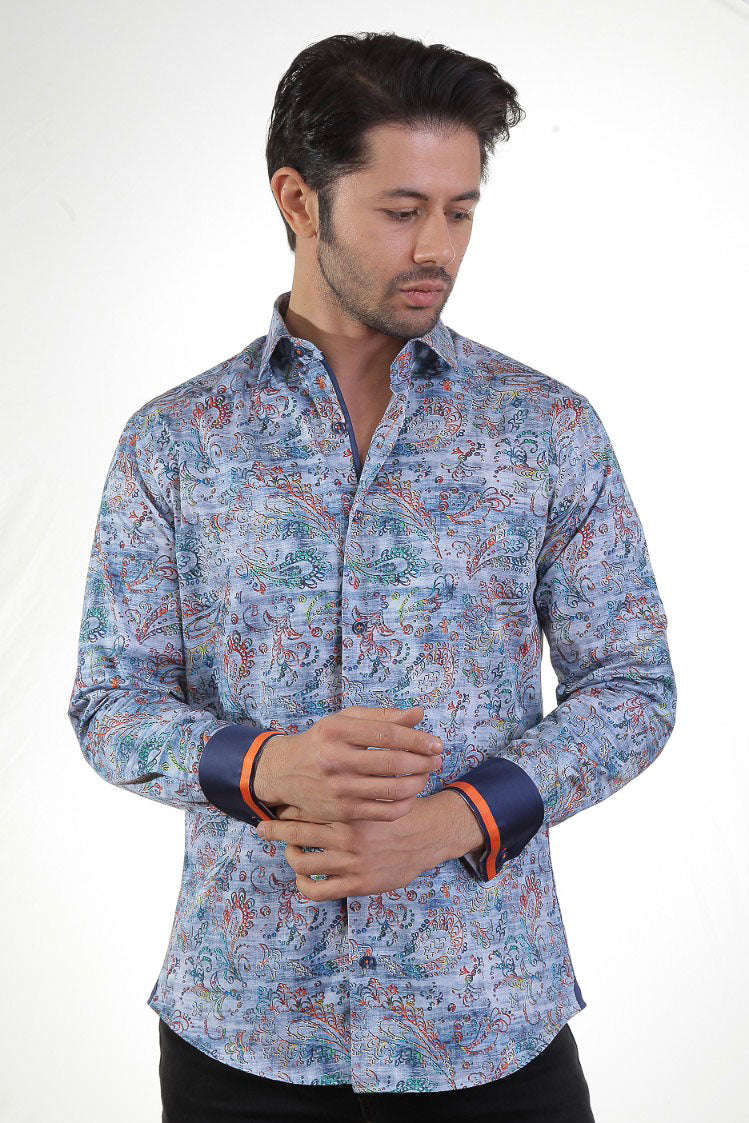 Light Blue Shirt With RAINBOW Paisley