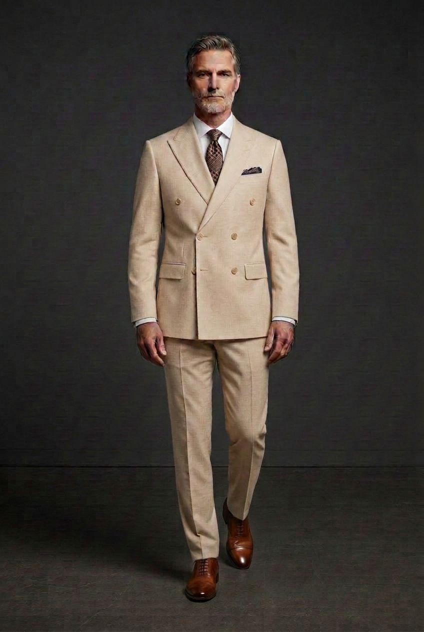 Lighter beige suit walking