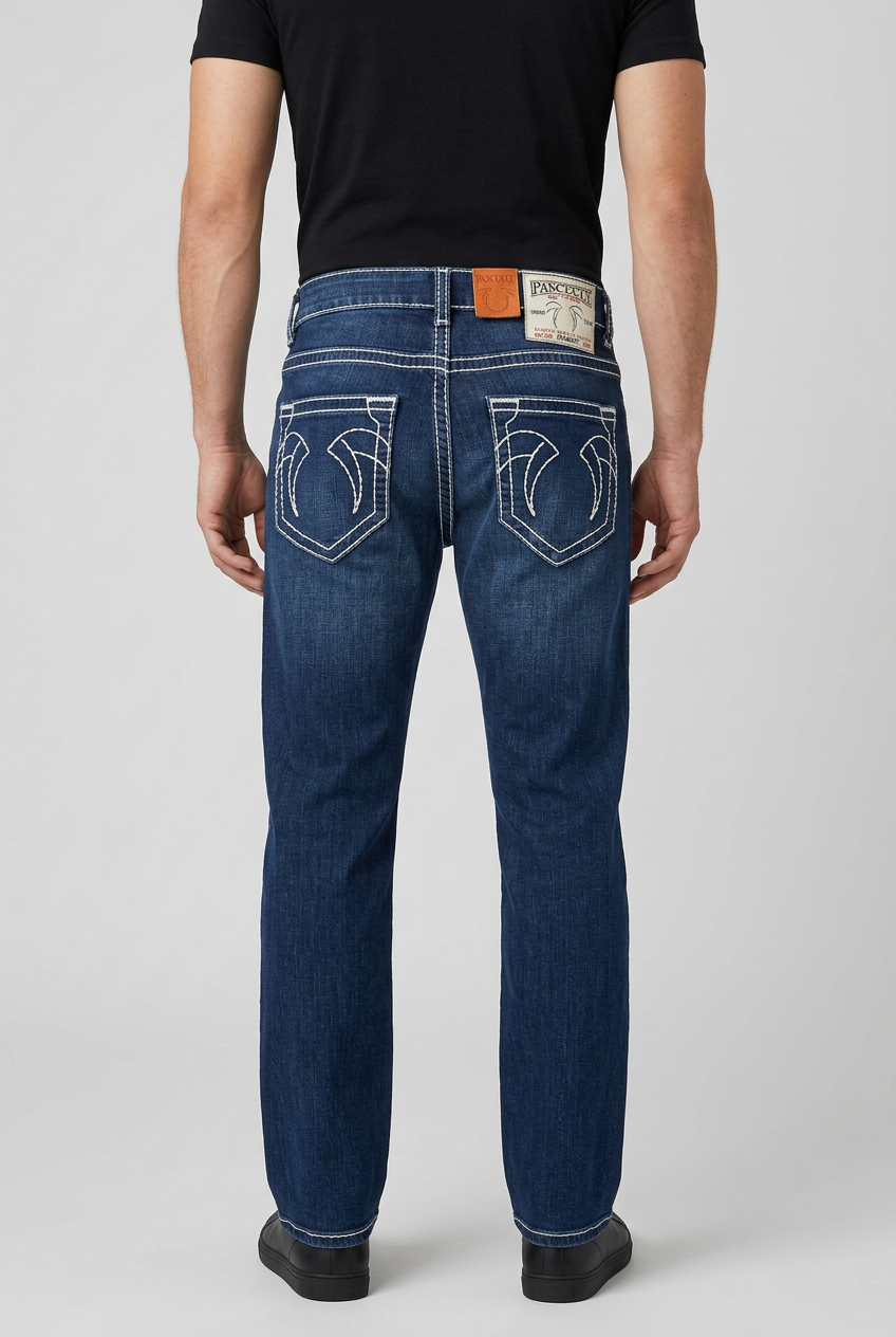 Male model rear-view jeans image using the new reference photo