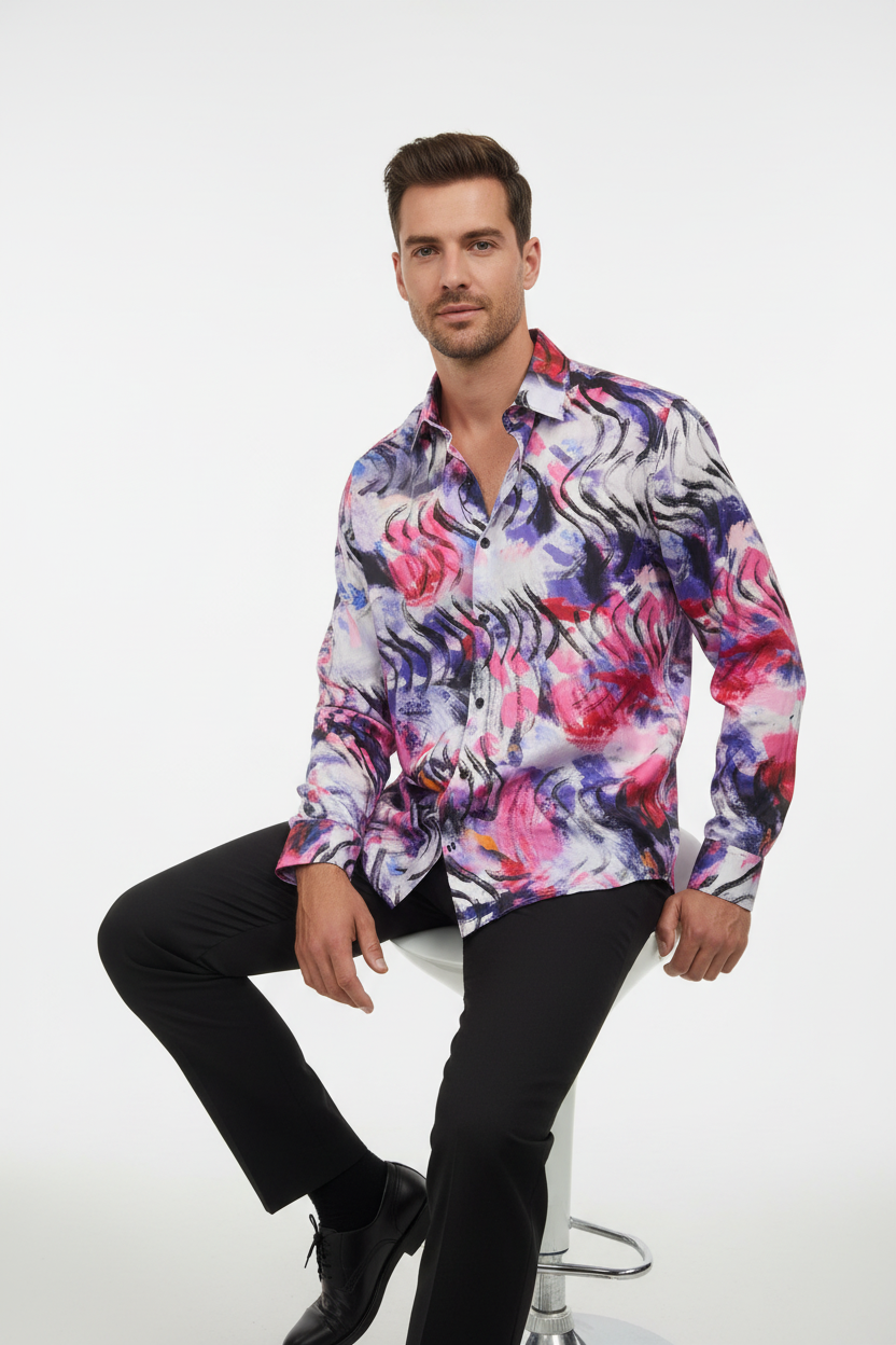 Male model seated casually on stool