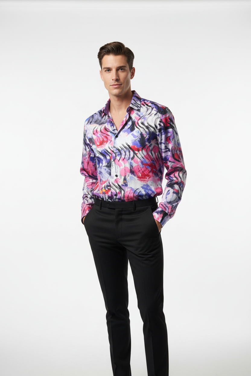 Male model standing with hands in pockets