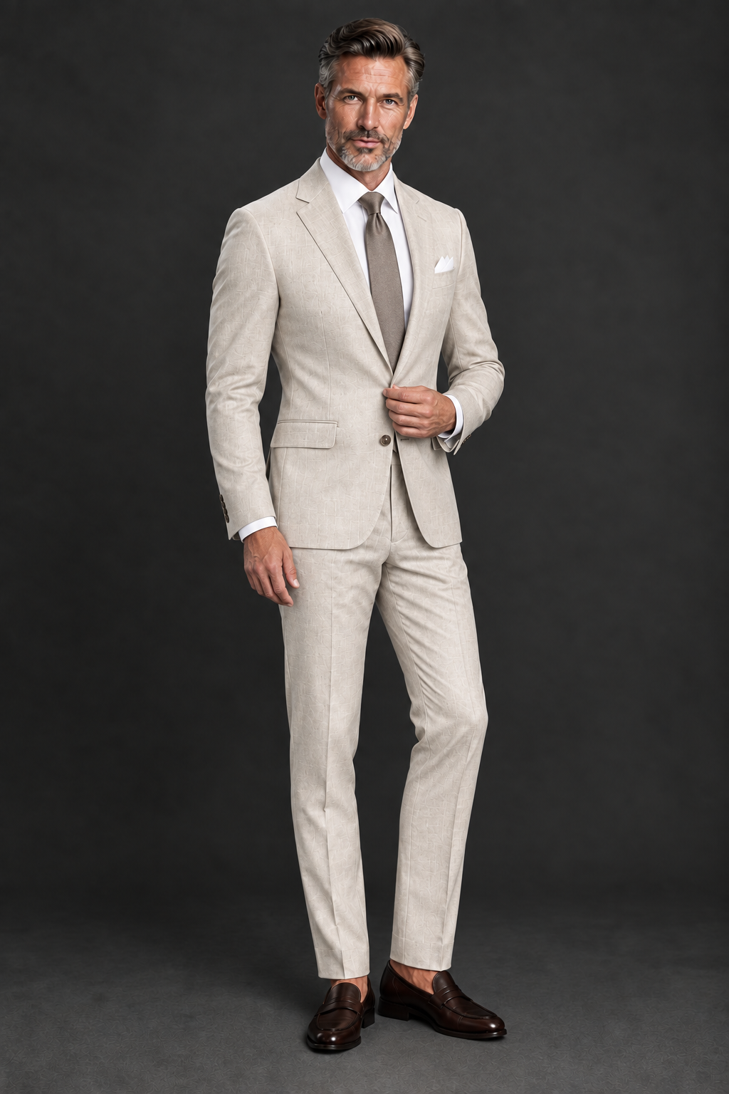 Model buttoning jacket