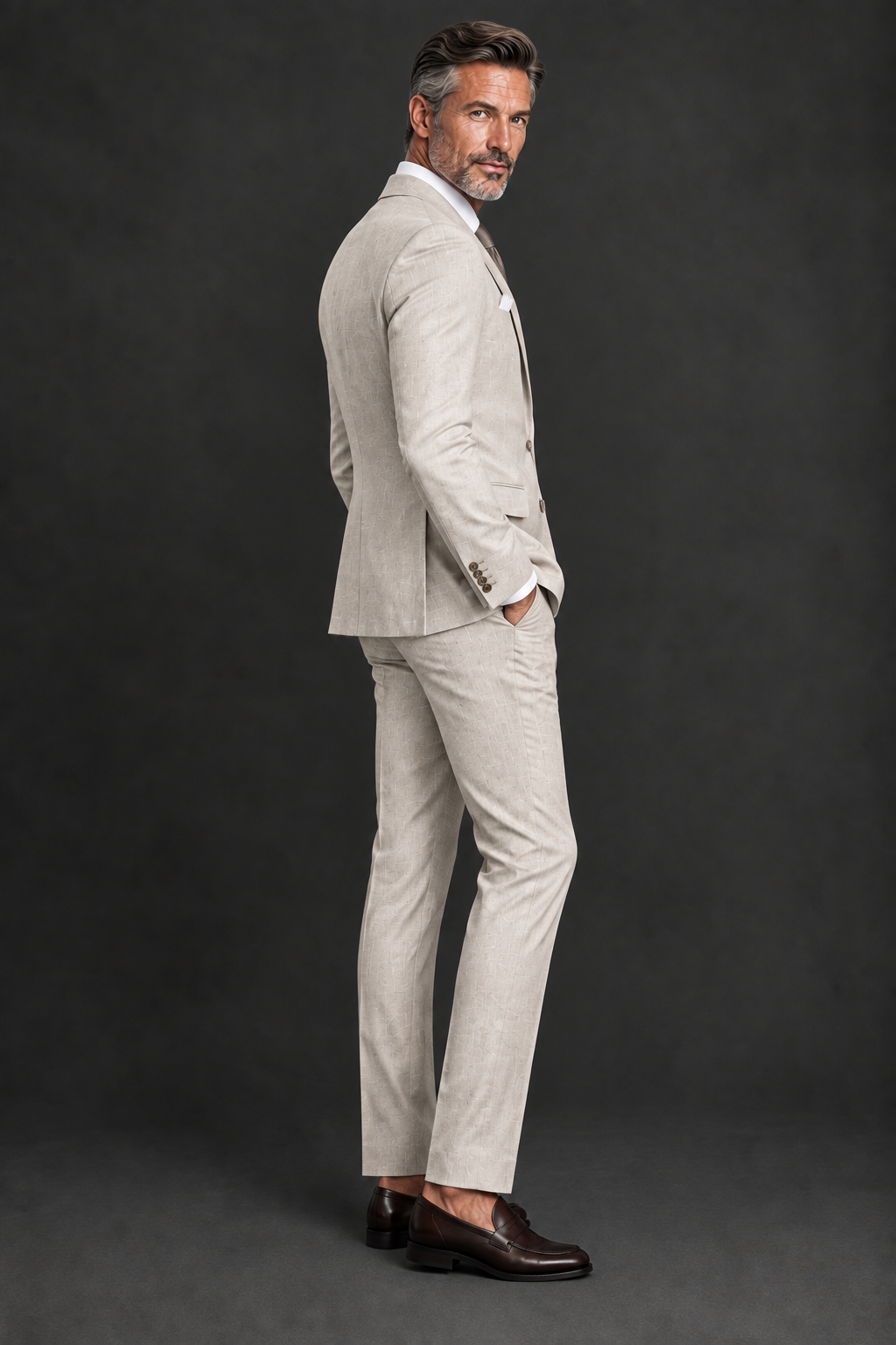 Model glancing over shoulder