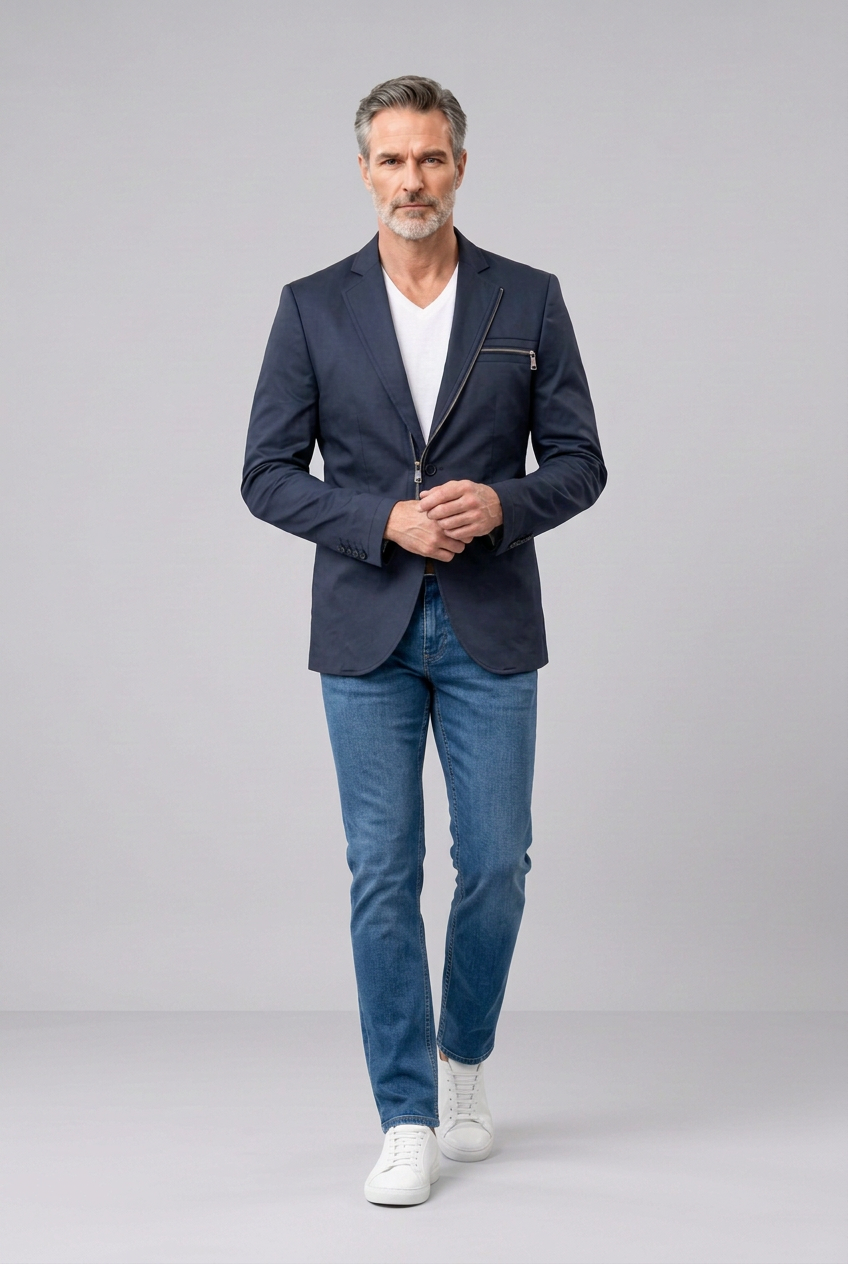 Men’s Navy Zip-Detail Blazer