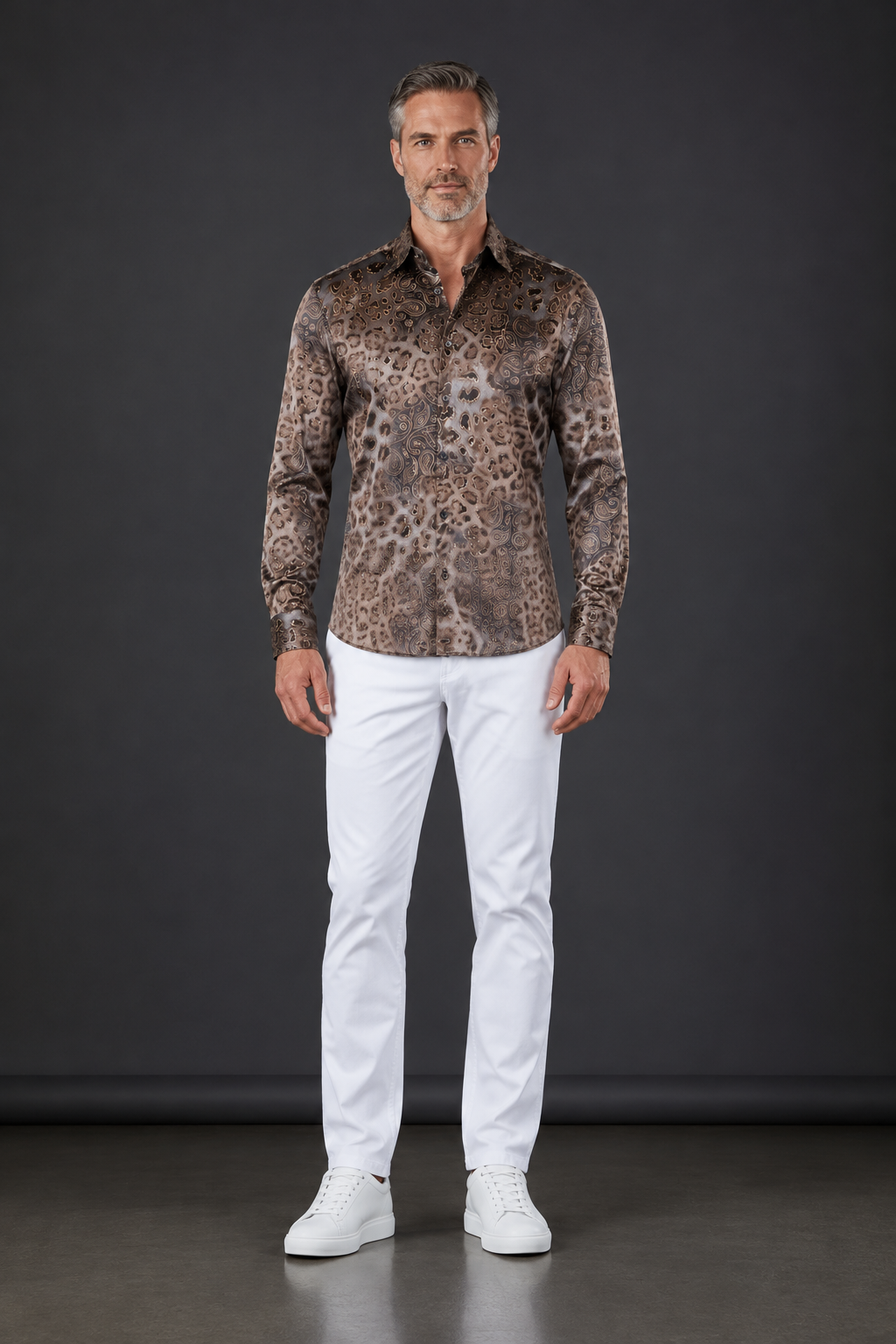 Bronze Leopard & Paisley Long-Sleeve Shirt