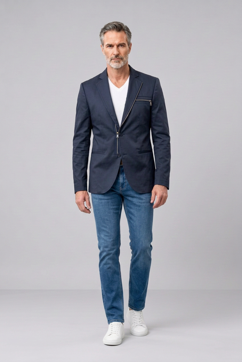 Men’s Navy Zip-Detail Blazer