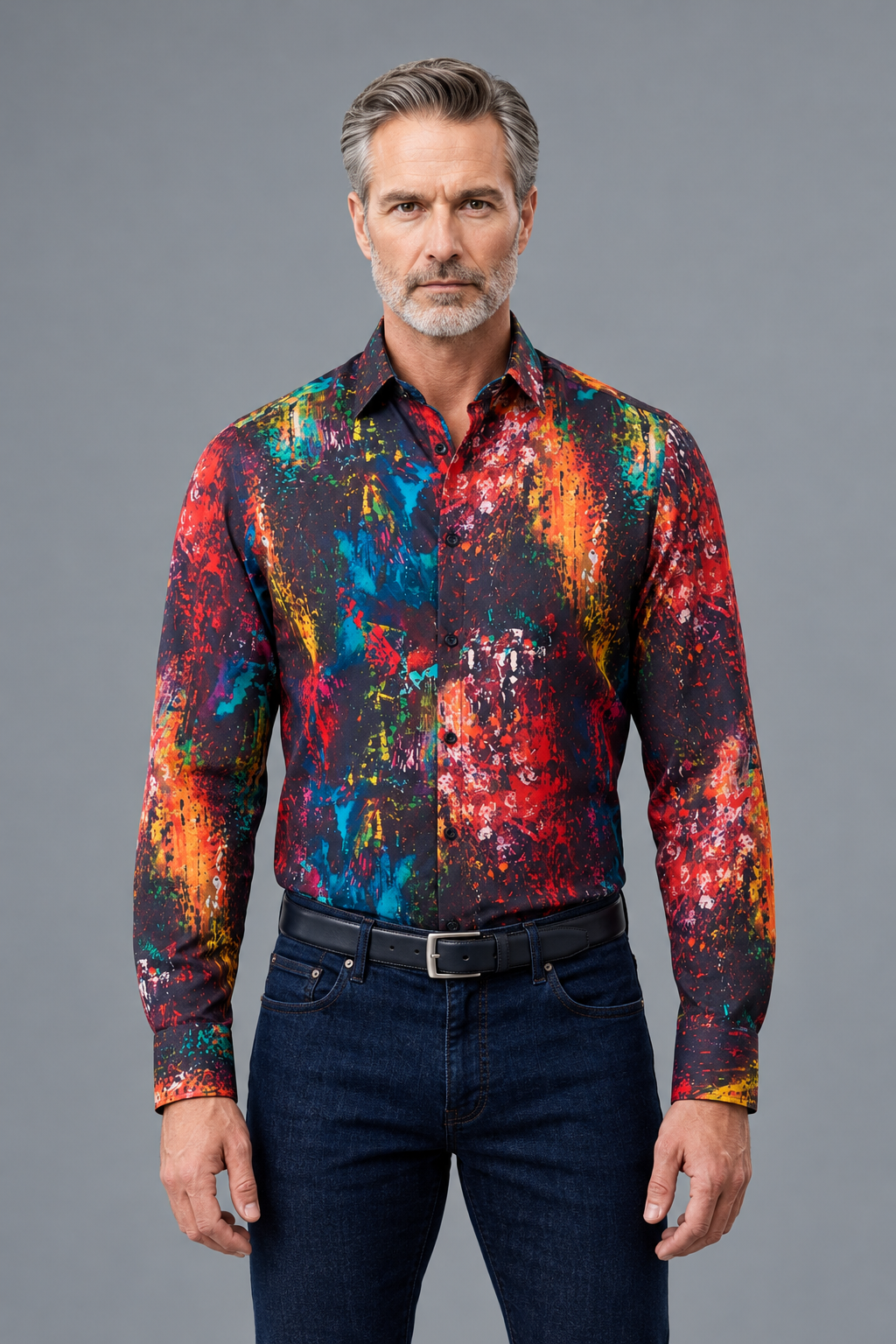 Abstract Paint Print Button-Down Shirt – Multicolor