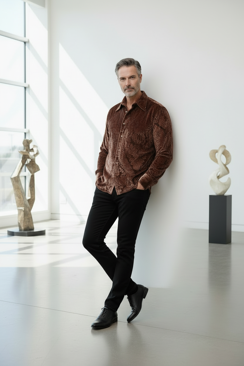 Velvet Baroque Embellished Shirt - Luxury Evening Wear