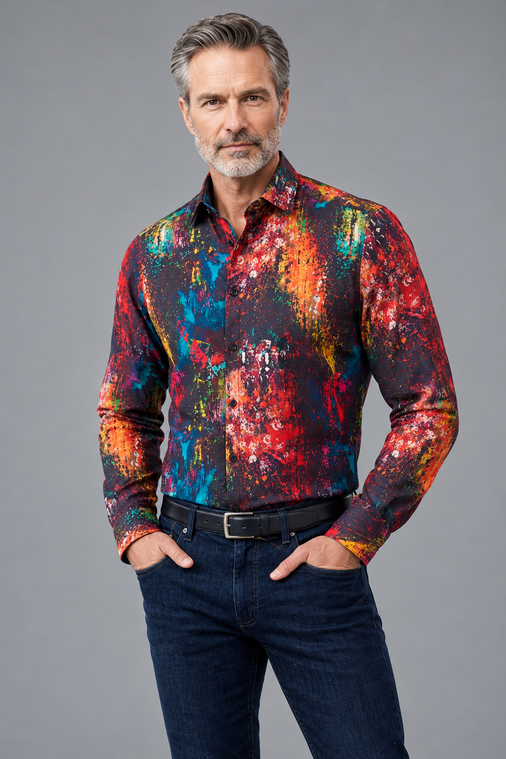 Abstract Paint Print Button-Down Shirt – Multicolor