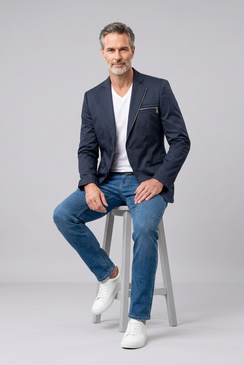 Men’s Navy Zip-Detail Blazer