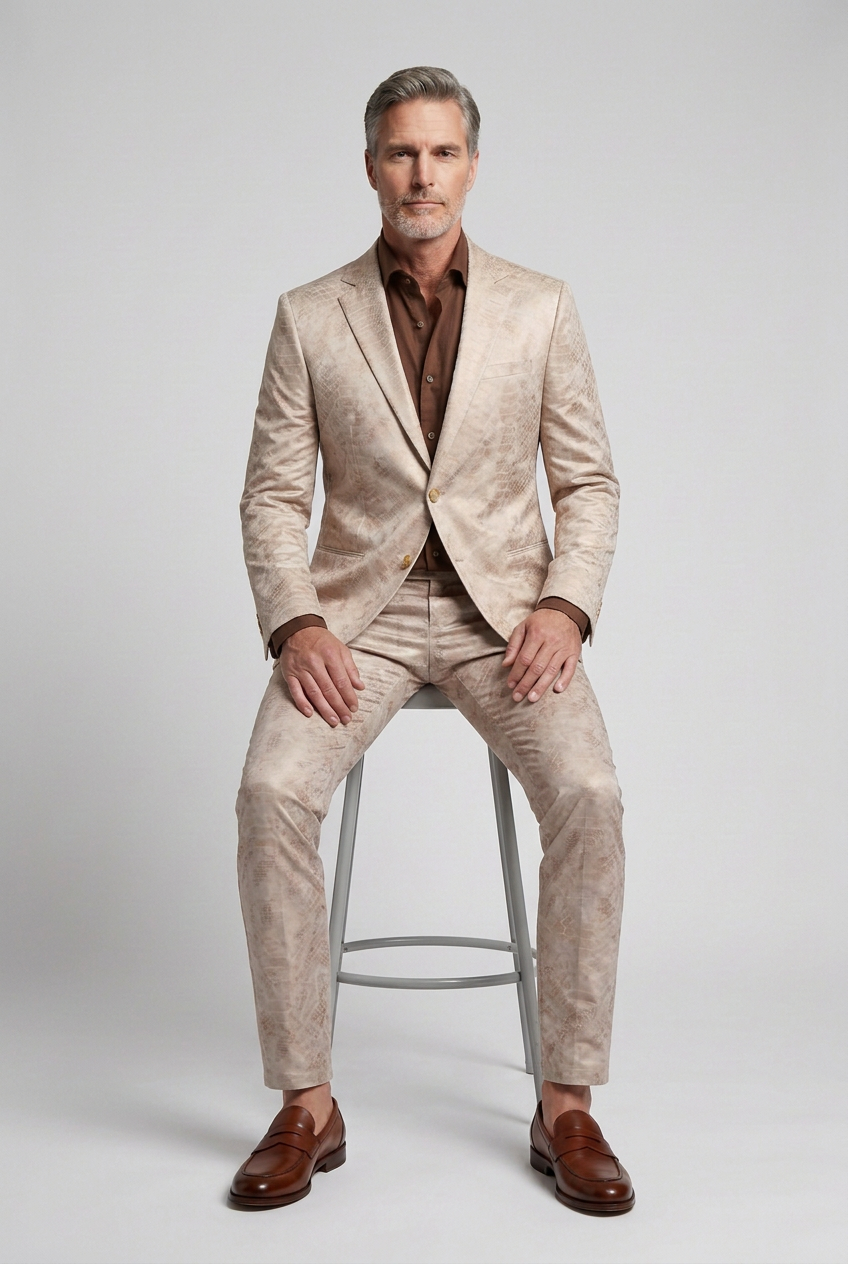 Men’s Light Beige Tonal Pattern Pants