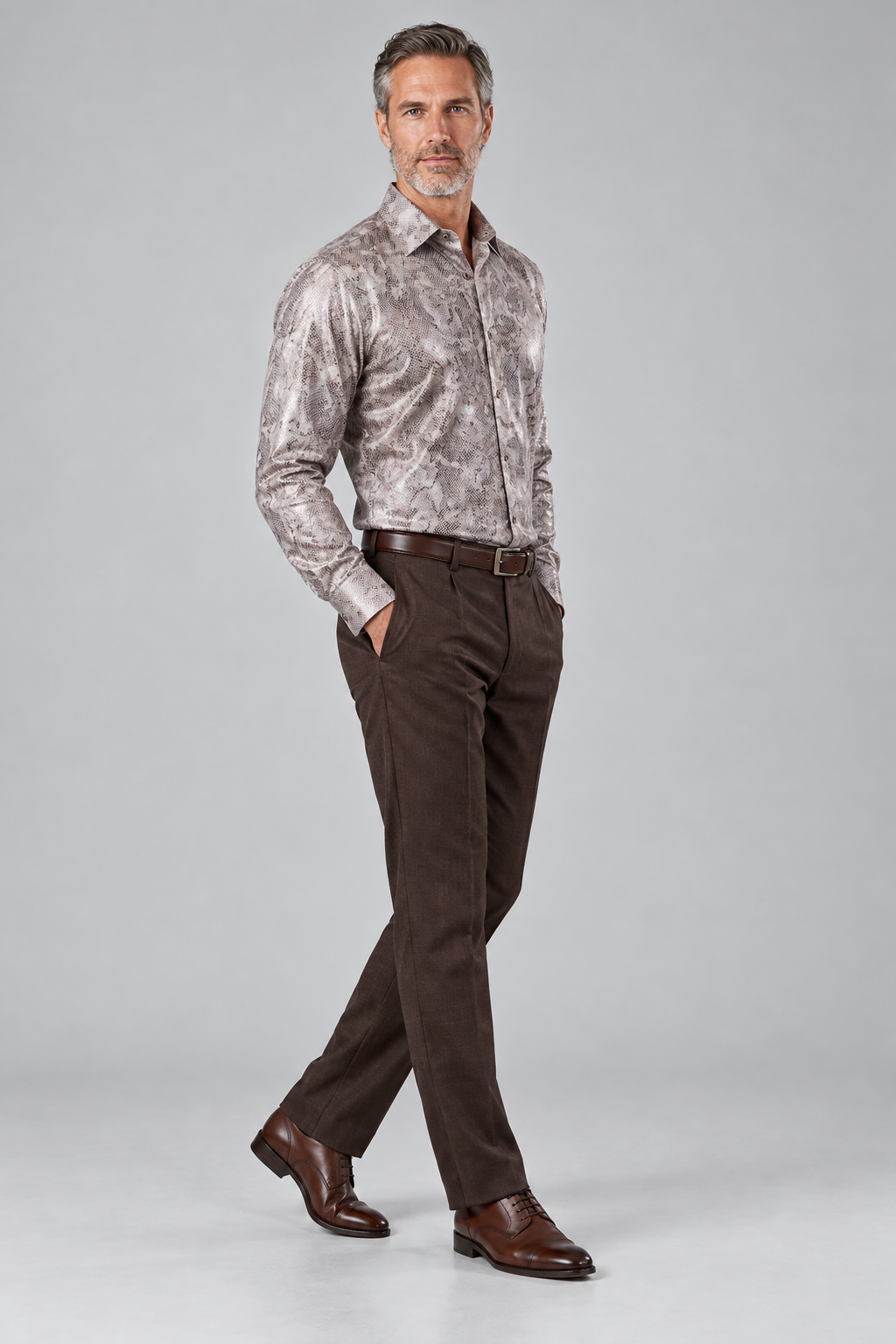 Cream & Brown Shimmer Long-Sleeve Shirt