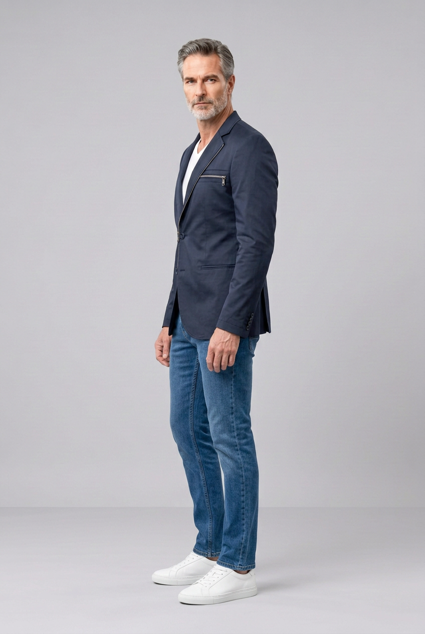 Men’s Navy Zip-Detail Blazer