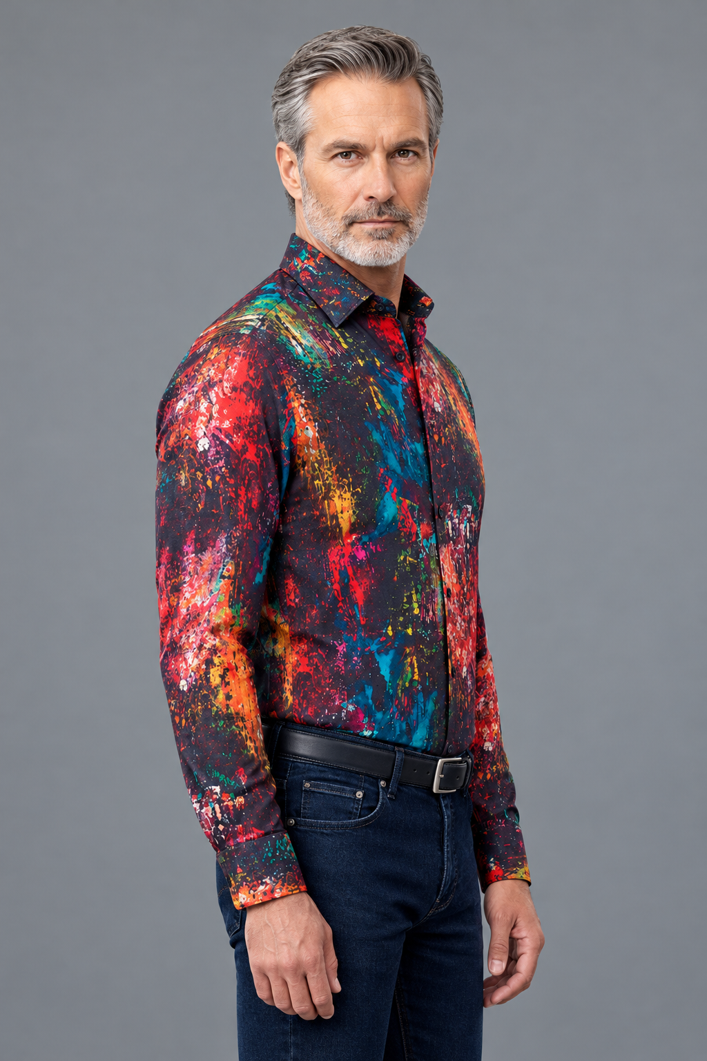Abstract Paint Print Button-Down Shirt – Multicolor