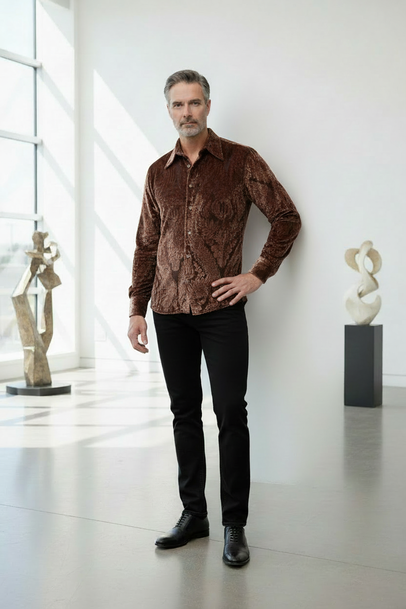Velvet Baroque Embellished Shirt - Luxury Evening Wear