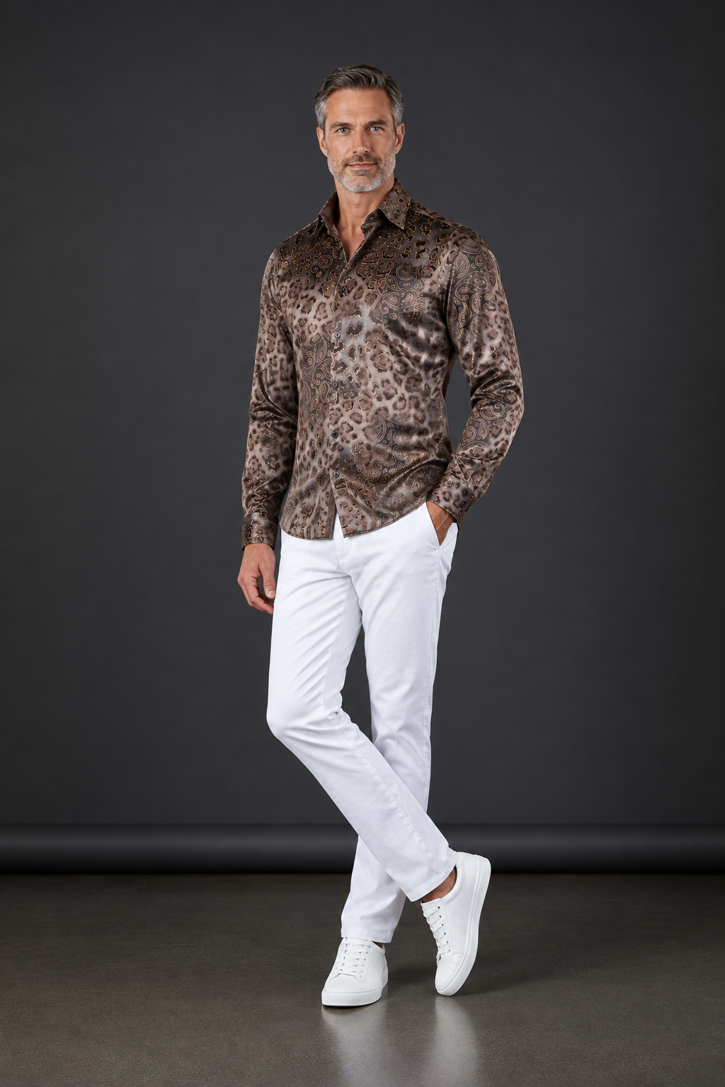 Bronze Leopard & Paisley Long-Sleeve Shirt