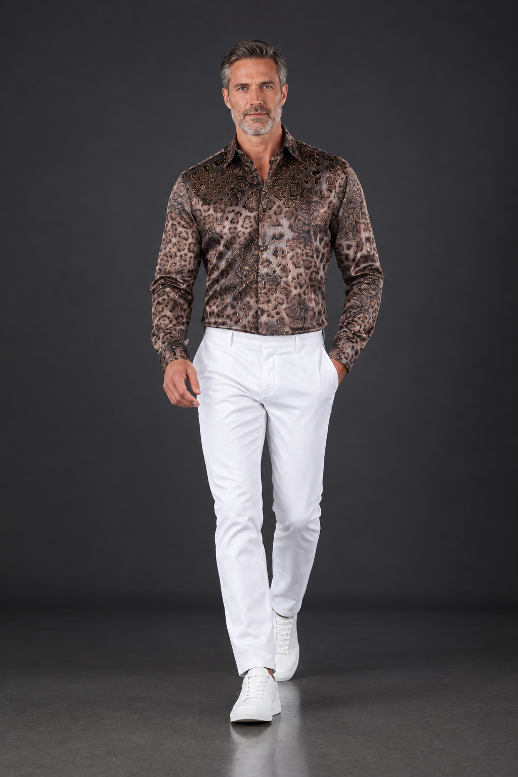 Bronze Leopard & Paisley Long-Sleeve Shirt