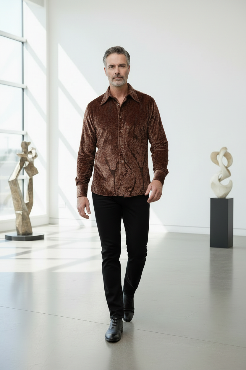 Velvet Baroque Embellished Shirt - Luxury Evening Wear