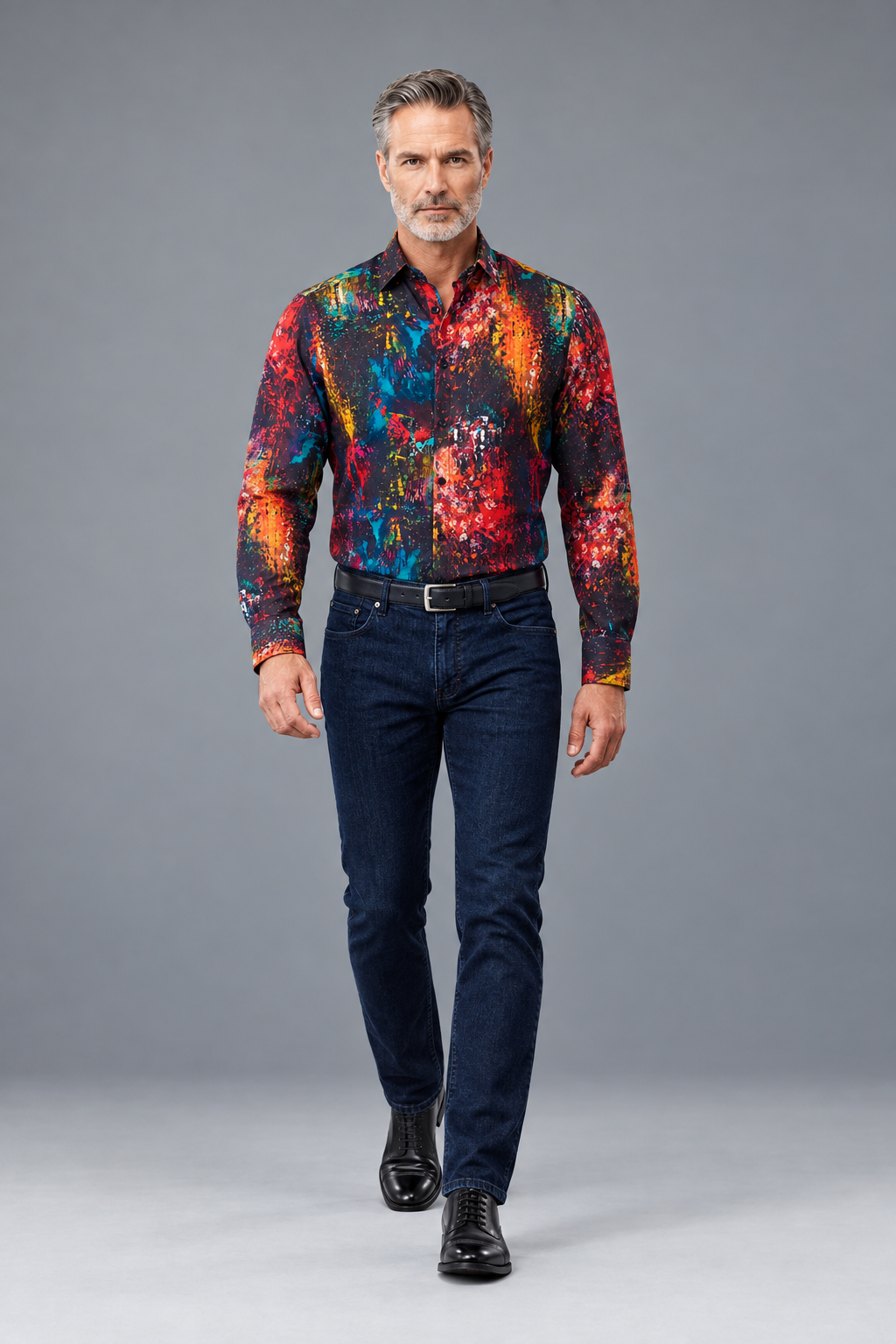 Abstract Paint Print Button-Down Shirt – Multicolor