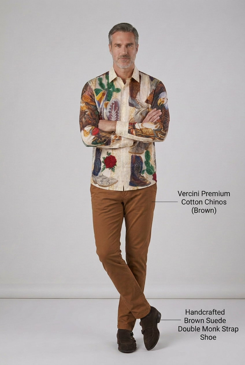 Men’s Western Cowboy Boot & Eagle Print Button-Up Shirt