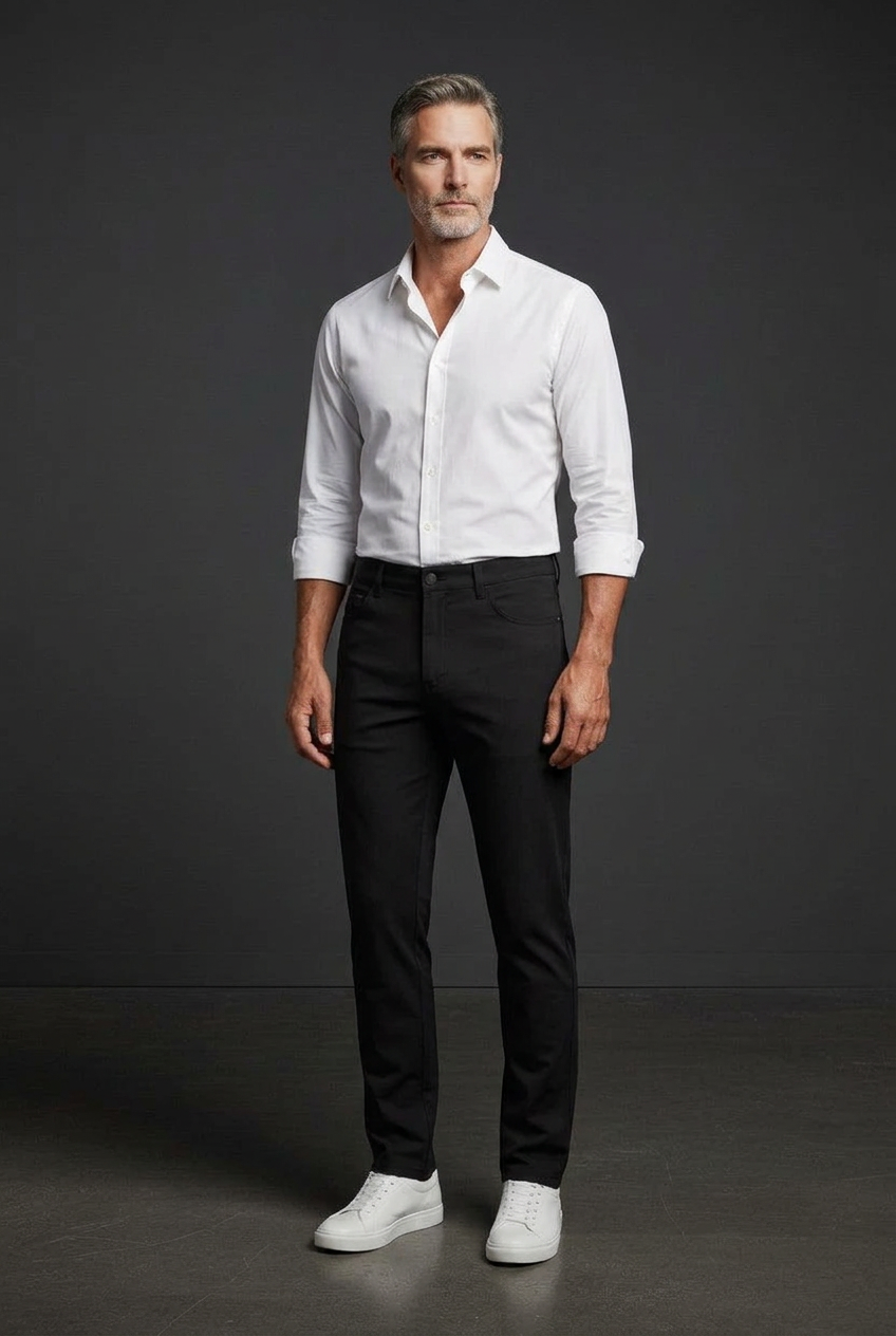 Model wearing black jeans