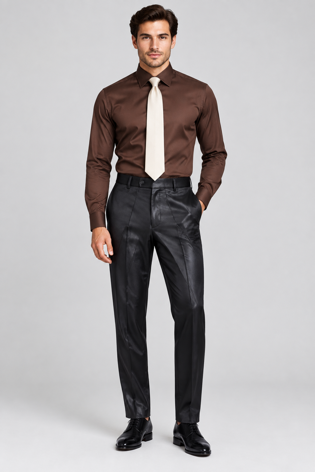 Men’s High-Shine Black Tailored Suit Pants