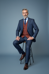 Navy Suit - Seated Pose with Matched Vest