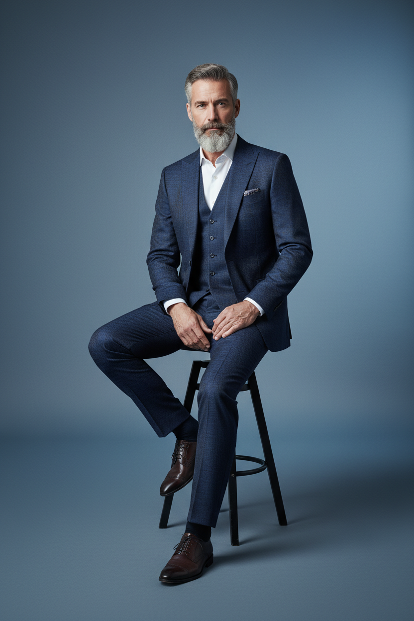Navy Suit - Seated Pose