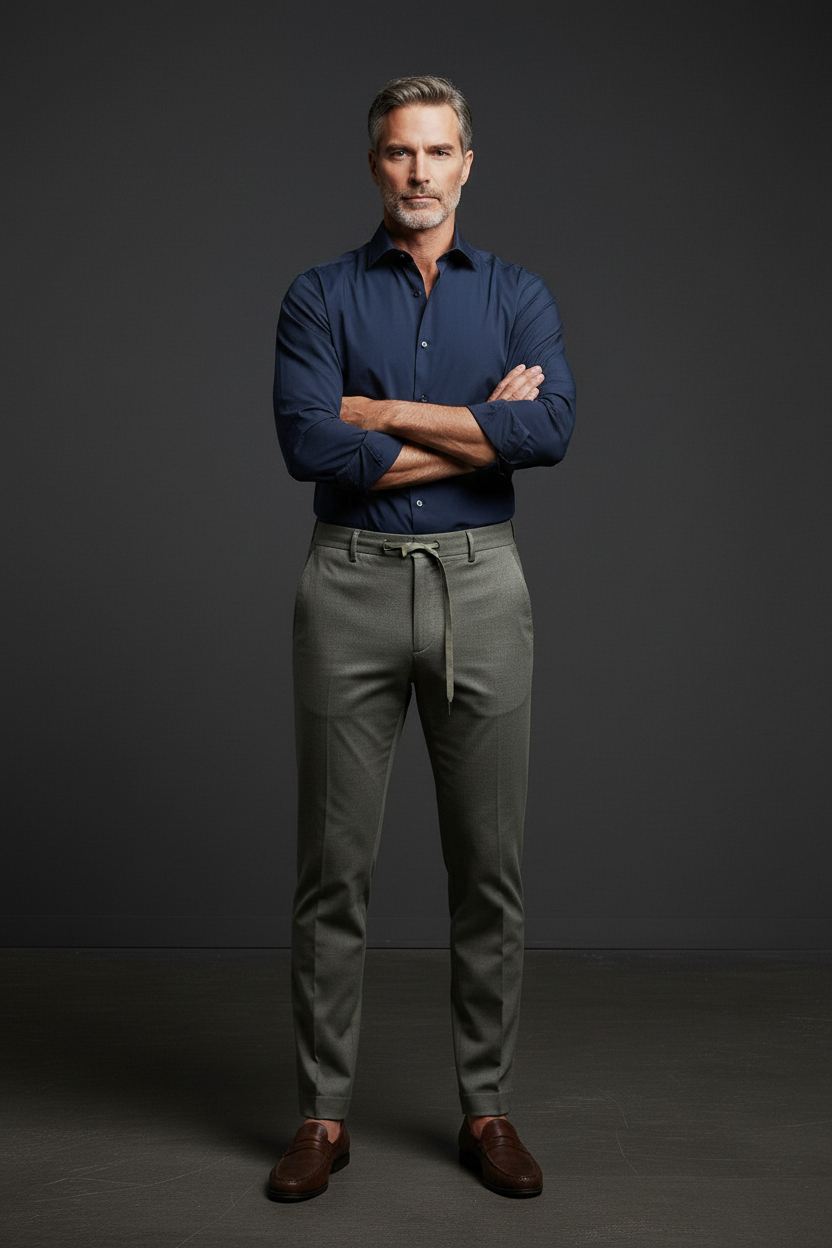 Olive Gray Slacks - Arms Crossed