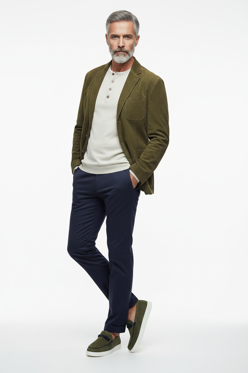 Olive loafer leaning