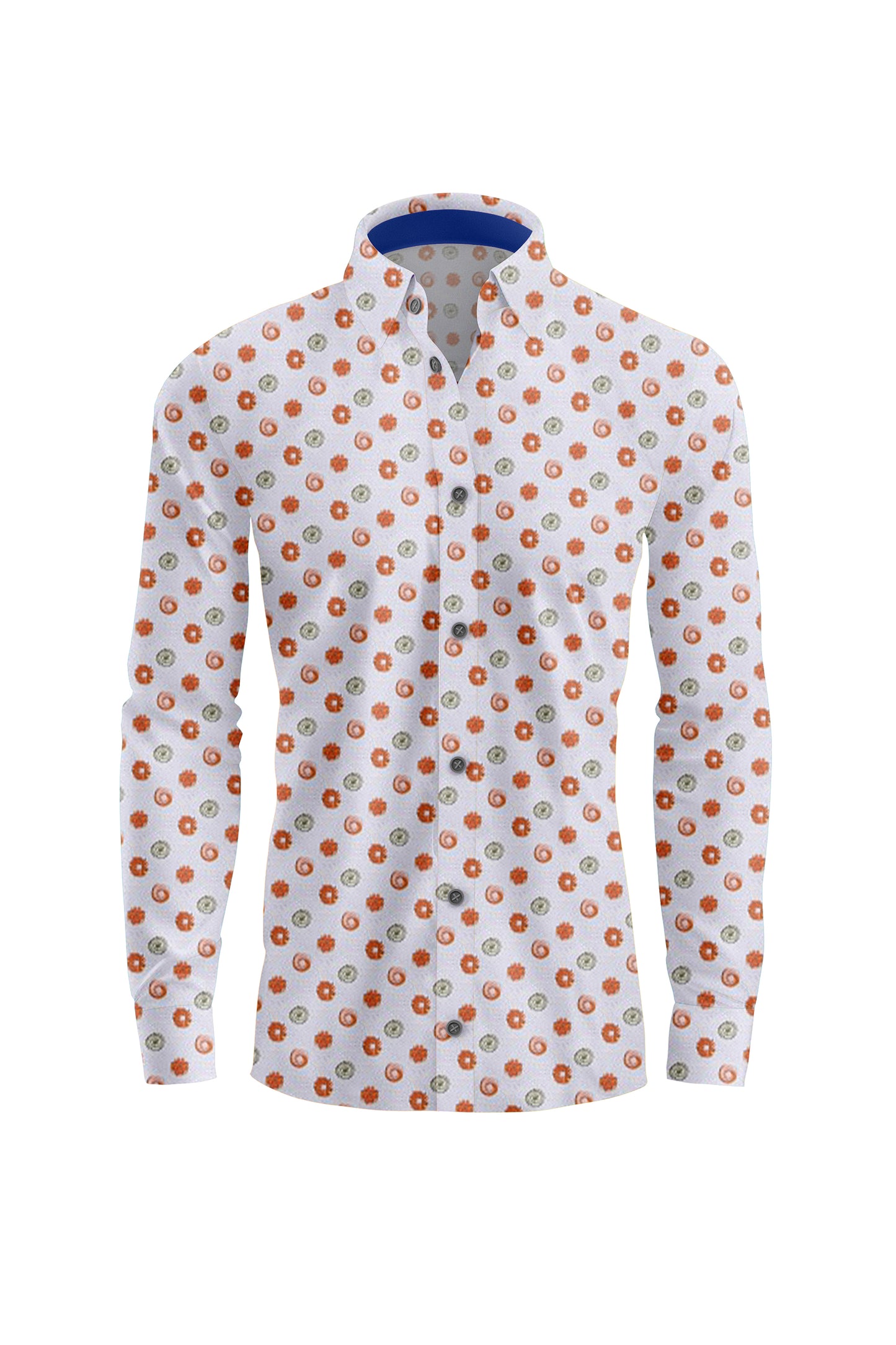 White Shirt With Blue And Brown Circles