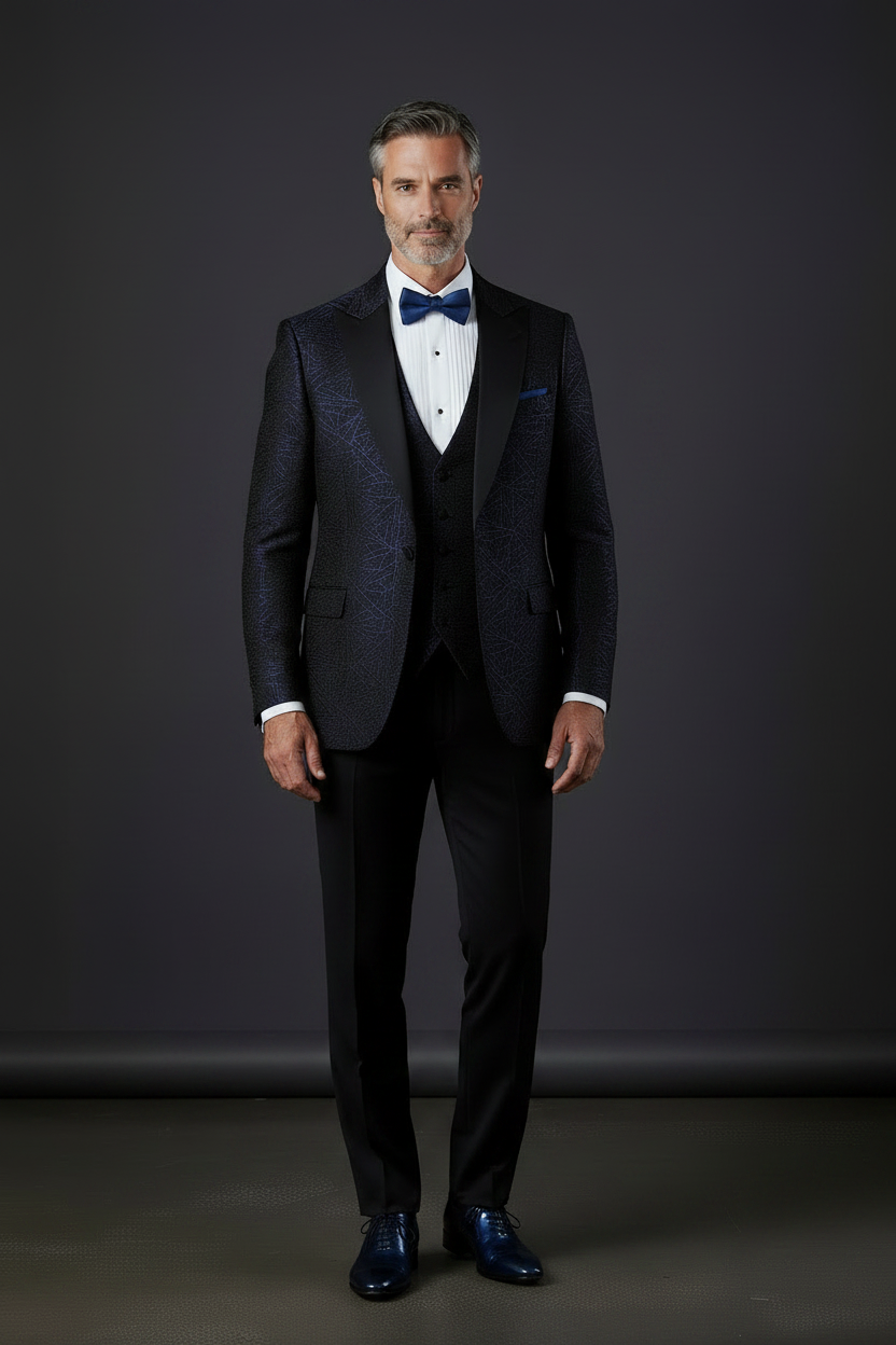 Navy Iridescent Swirl Jacquard Tuxedo Suit