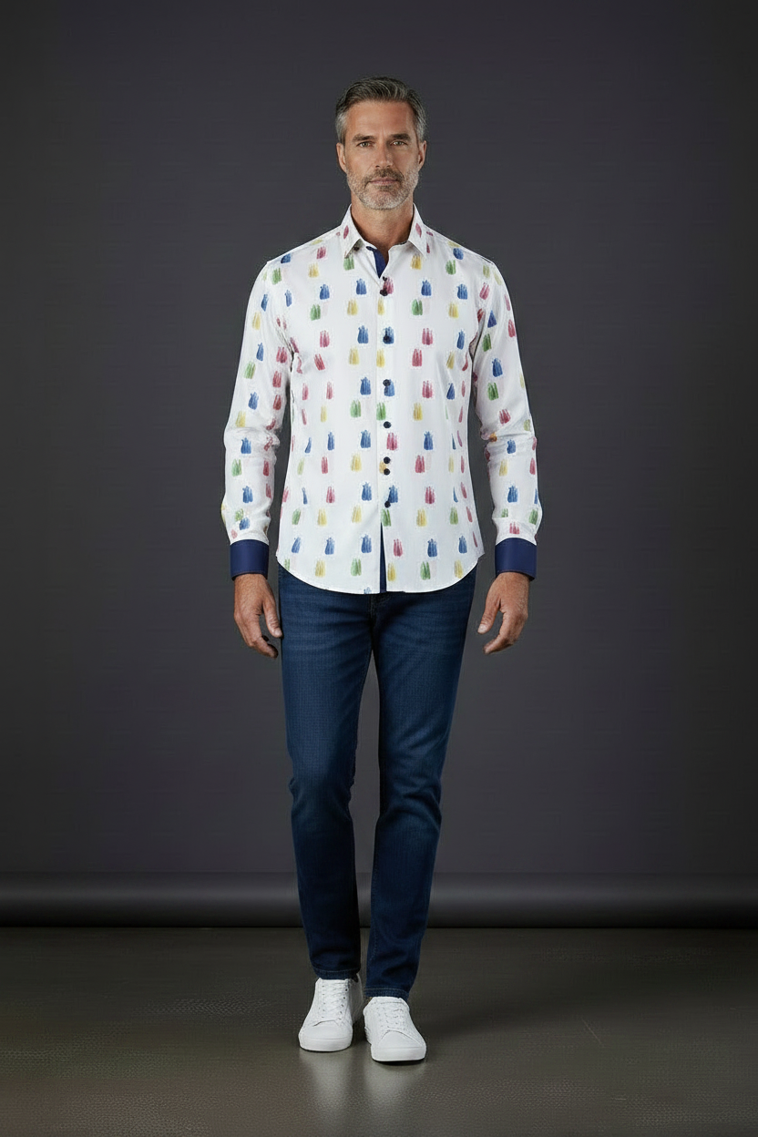 Colorful Brushstroke Bottle Print Dress Shirt