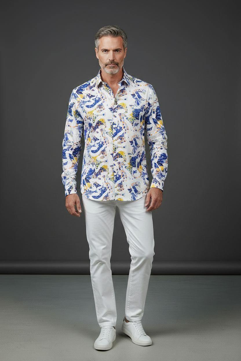 Tropical Splash Print Dress Shirt