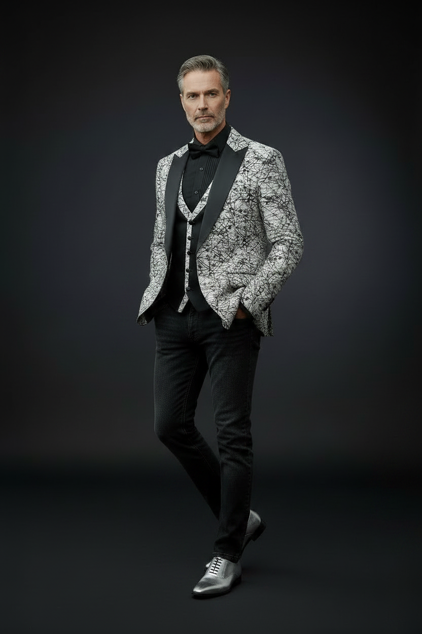 Abstract Splatter Jacquard Tuxedo Suit