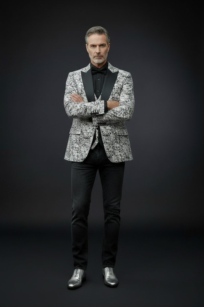 Abstract Splatter Jacquard Tuxedo Suit