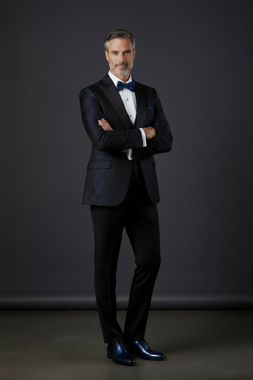 Navy Iridescent Swirl Jacquard Tuxedo Suit