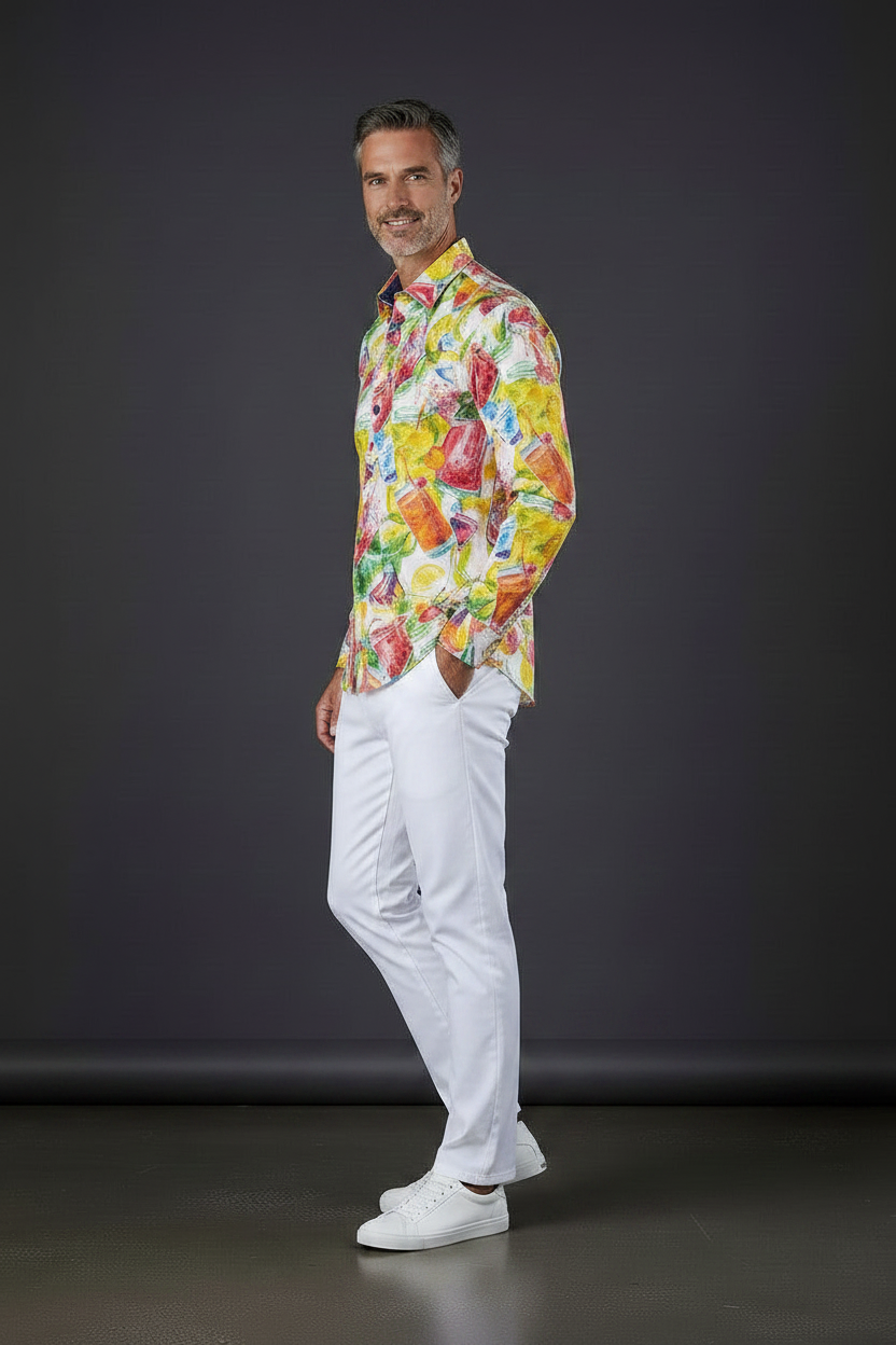 Tropical Cocktail Print Dress Shirt