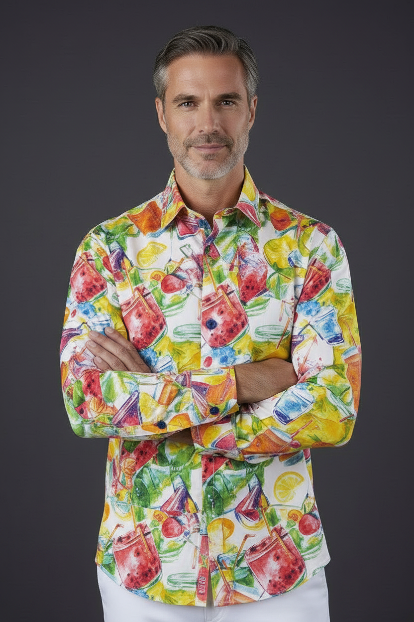 Tropical Cocktail Print Dress Shirt