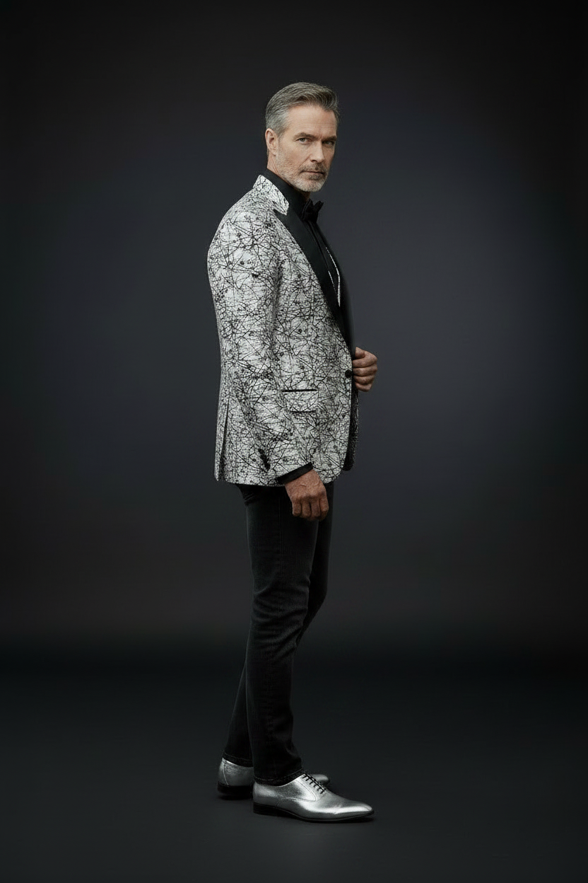 Abstract Splatter Jacquard Tuxedo Suit