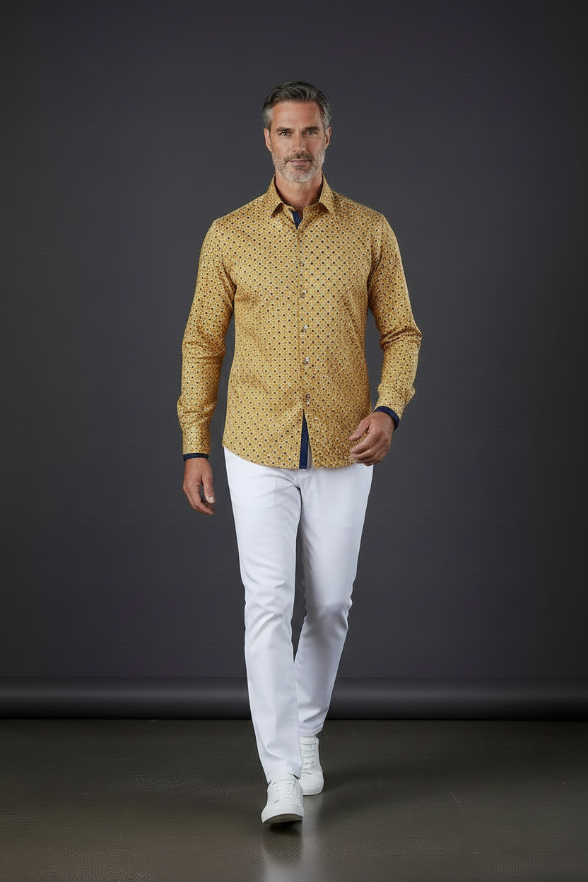 Mustard Diamond Lattice Dress Shirt