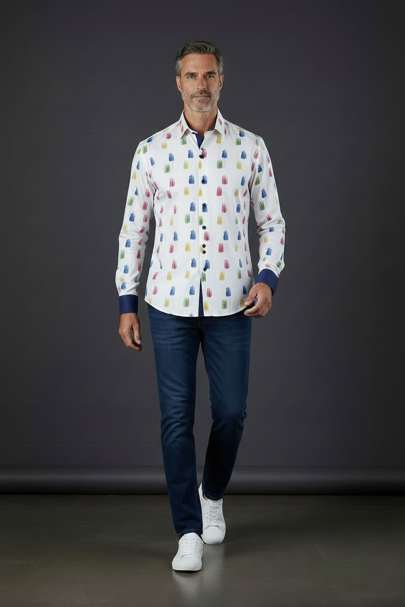 Colorful Brushstroke Bottle Print Dress Shirt