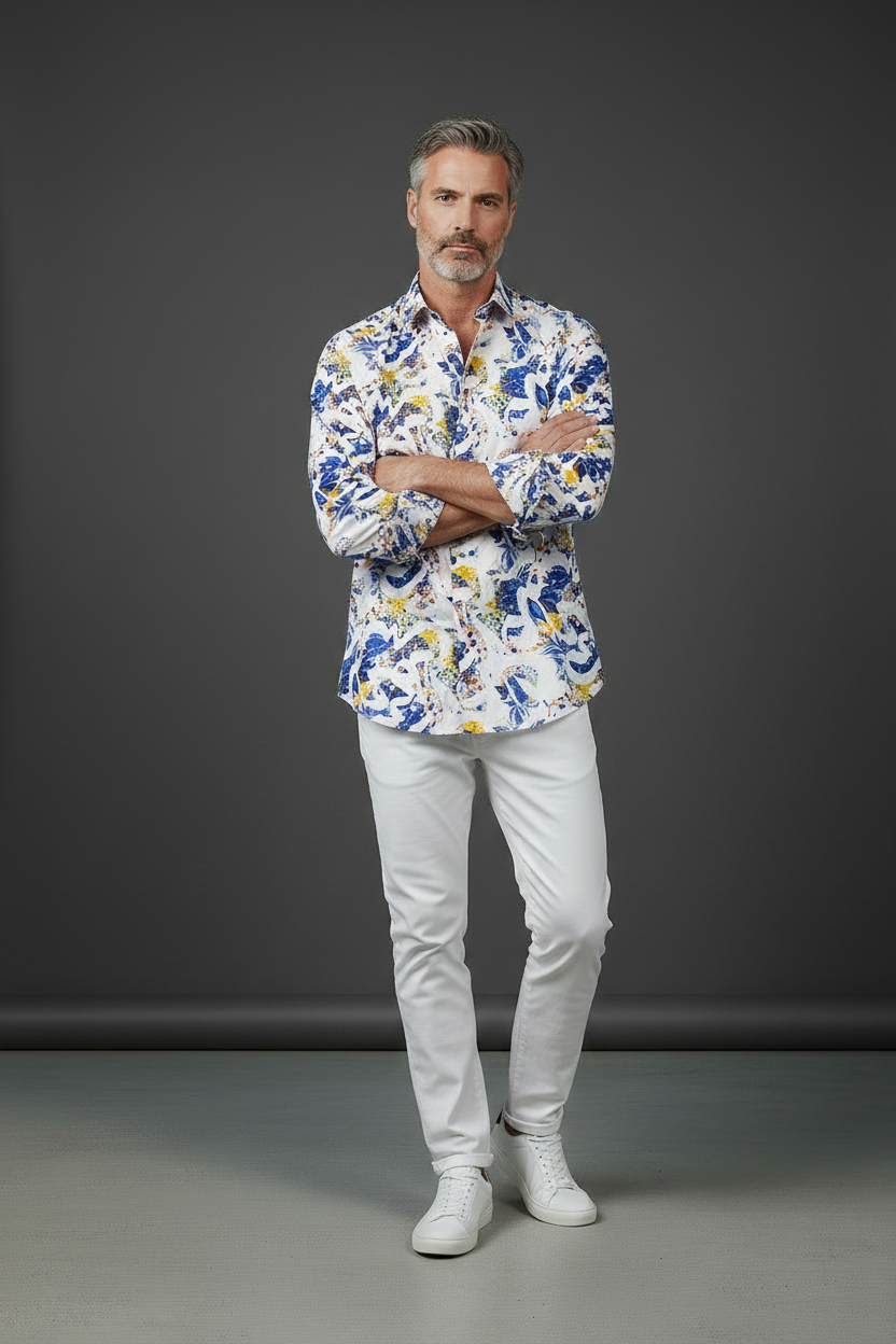 Tropical Splash Print Dress Shirt