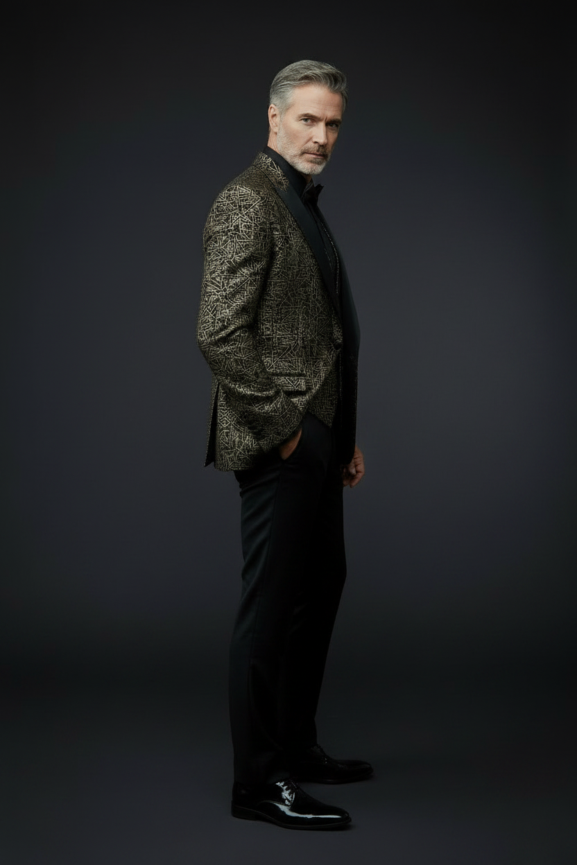 Gold Geometric Jacquard Tuxedo Suit