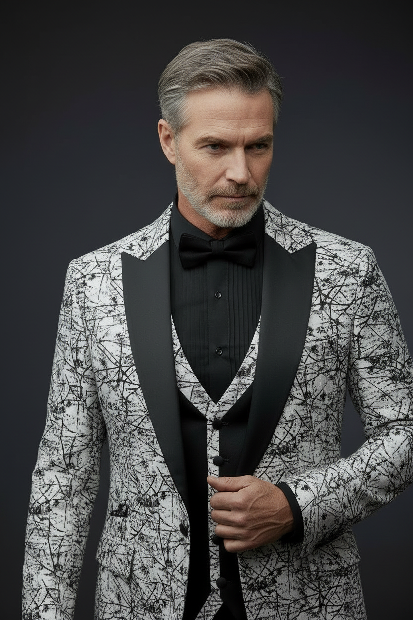 Abstract Splatter Jacquard Tuxedo Suit