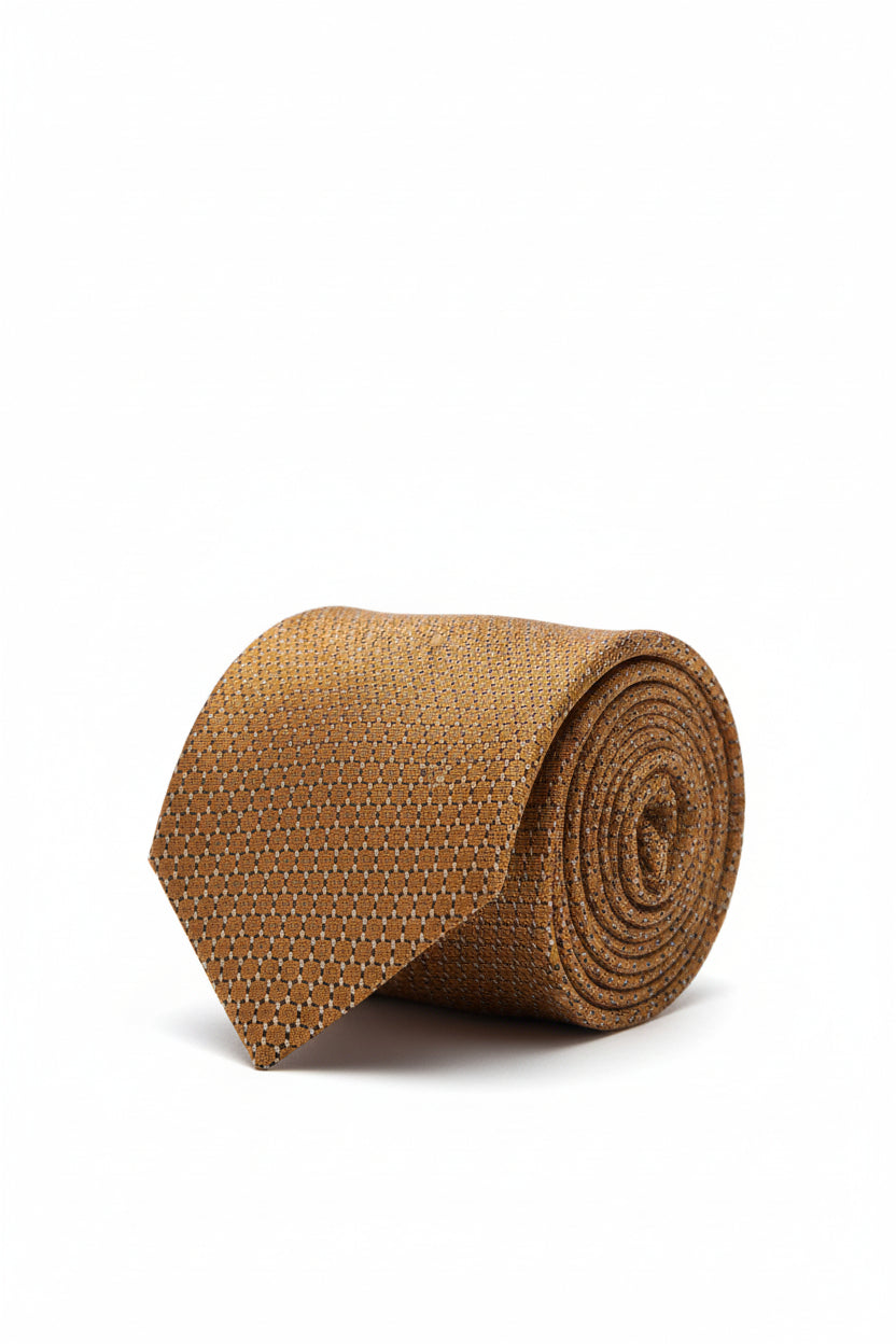 Gold Micro-Pattern Tie with Pocket Square Set - Luxury Formal Accessory